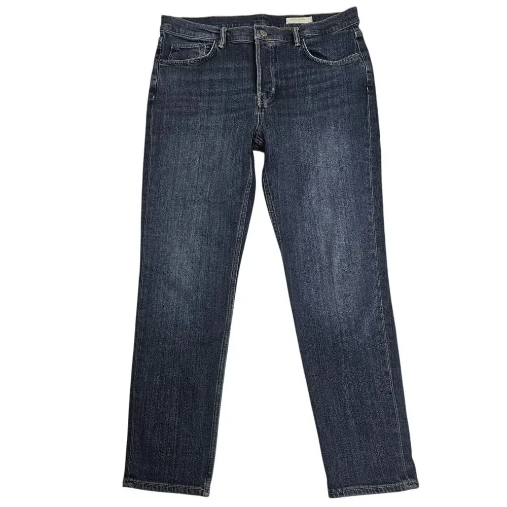 AllSaints Dean Slim Leg Cropped Stretch Denim Button Fly Jeans 34W